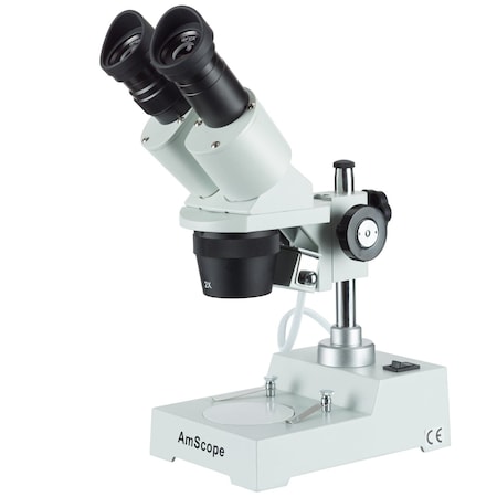 20X-40X Compact Multi-Lens Stereo Microscope With Angled Head, Metal Pillar Stand, Top Lighting